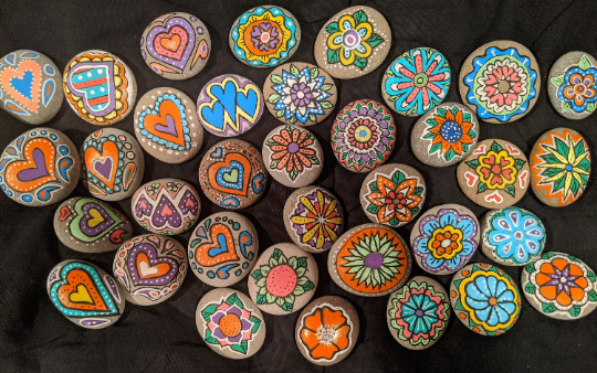 assortment of painted rocks