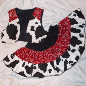 Red Bandana and Cow Print Twirly Skirt Set