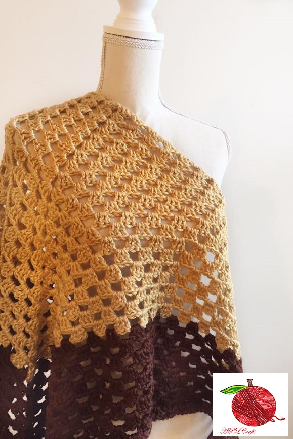 Crochet Granny Triangle Scarf in Chocolate and Gold