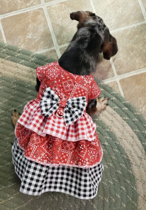 Custom Made Country Style Gingham and Bandana Print Sweet Dog Dress