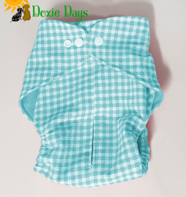 Aqua Gingham Fancy Pants Doggie Diaper Female Washable and Reusable Dog Diaper