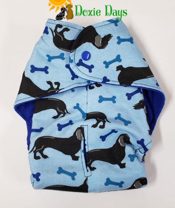 Blue Dachshund Fancy Pants Doggie Diaper Female Washable and Reusable Dog Diaper