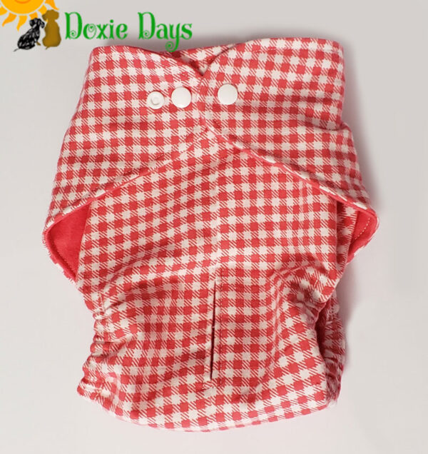 Coral Gingham Fancy Pants Doggie Diaper Female Washable and Reusable Dog Diaper