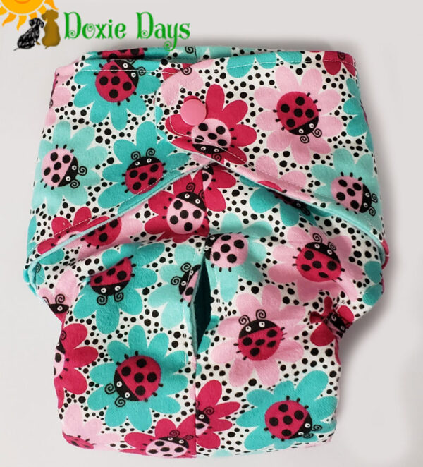 Bright ladybug print doggie diaper fancy pants