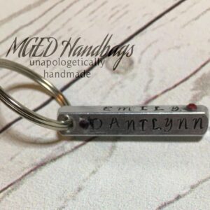 4 Sided Bar Key Ring, Personalized Hand Stamped kids names, Dad or Mom, Handmade by MGED Handbags