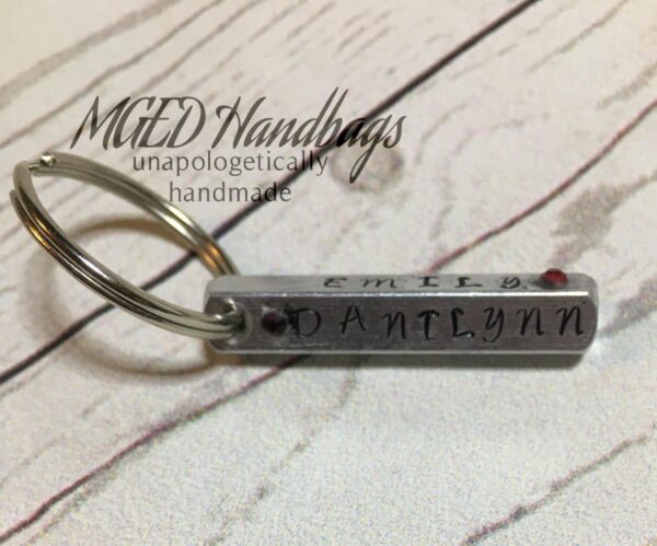 4 Sided Bar Key Ring, Personalized Hand Stamped kids names, Dad or Mom, Handmade by MGED Handbags