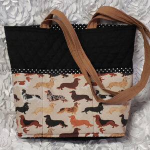 Quilted Black and Long Hair Dachshunds Print Tote Handbag Purse by Doxie Days