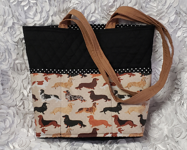 Quilted Black and Long Hair Dachshunds Print Tote Handbag Purse by Doxie Days