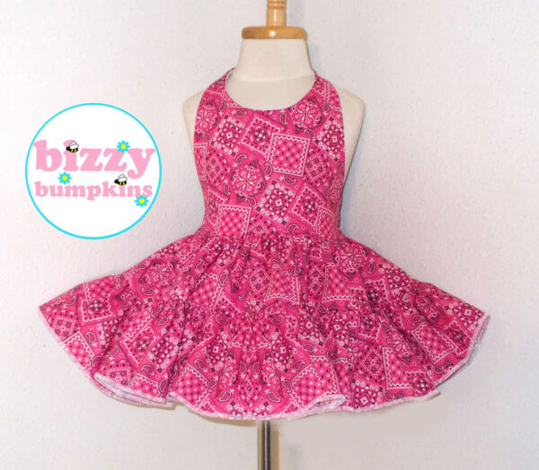 Hot pink bandana twirly halter dress square dance dress