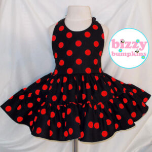Black and Red Twirly Halter Dress