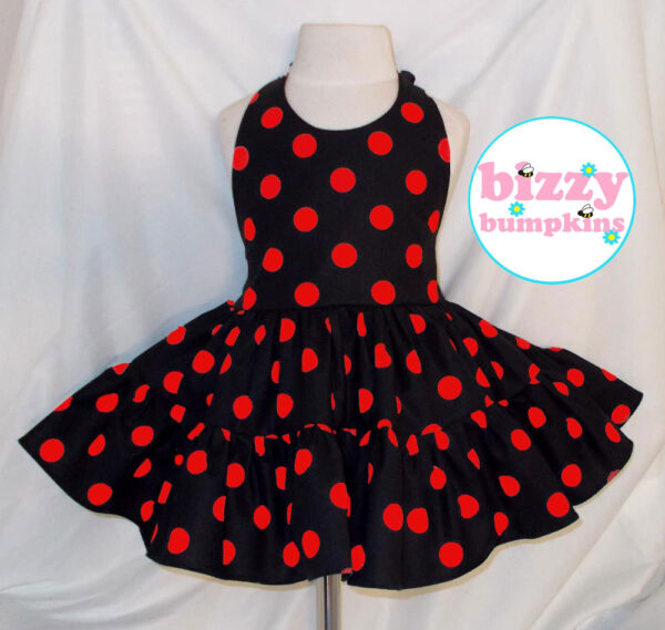 Black and Red Twirly Halter Dress