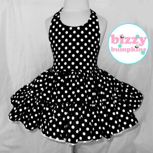 Black and White Small Polka Dots Twirly Halter Dress
