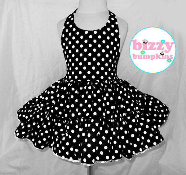 Black and White Small Polka Dots Twirly Halter Dress