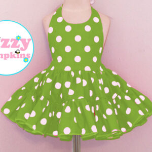 Kelly Green and White Twirly Halter Dress