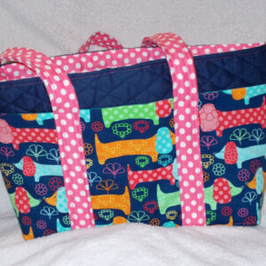 Handmade Quilted Dachshunds and Polkadots Print Tote Handbag Purse by Doxie Days