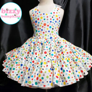 colorful bright polka dots twirly halter dress