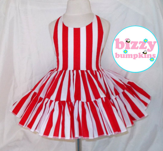 Red and White Striped Twirly Halter Dress
