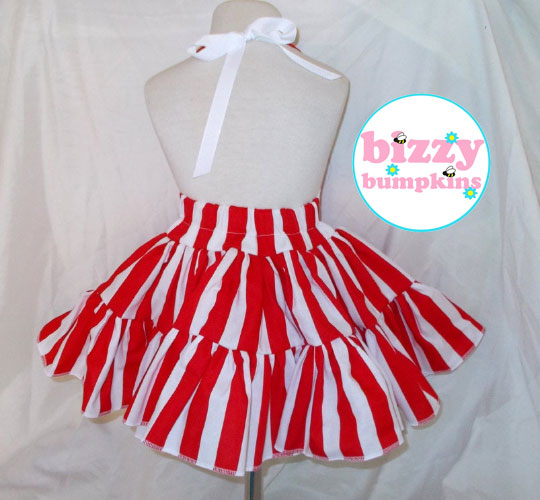 Red and White Striped Twirly Halter Dress