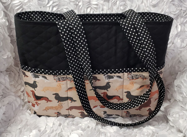 Large Quilted Long Hair Dachshund Print Tote Handbag Purse Tote Bag by Doxie Days