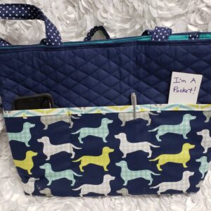 Large Quilted Dachshund Navy Tote Handbag by Doxie Days