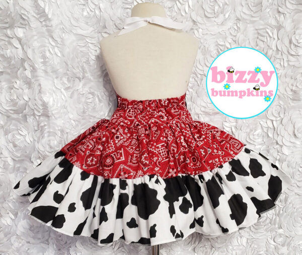 Red and Cow Print Twirly Halter Dress