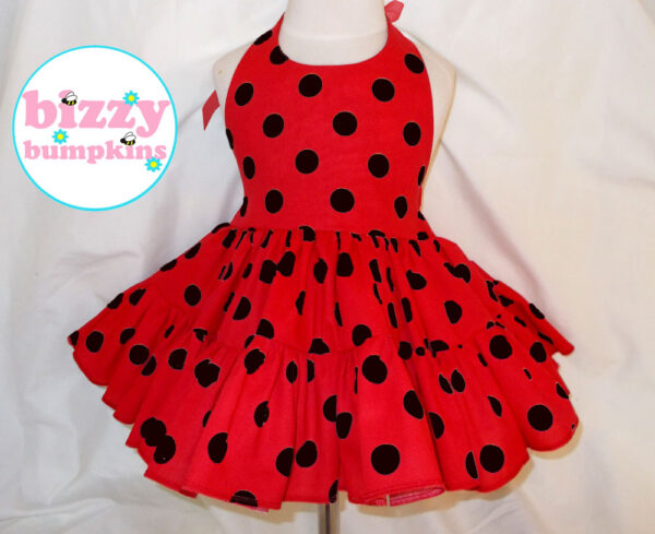 Red and Black Polka Dot Twirly Halter Dress