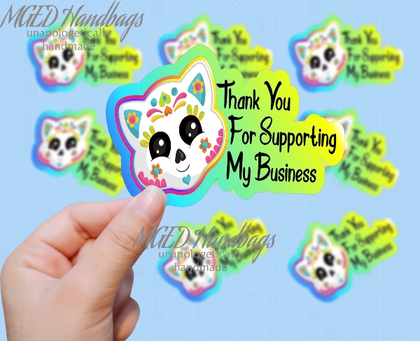 Cat Sugar Skull Business Sticker, Print Your Own, Digital Download, PNG SVG JPG, Handmade by MGEDHandbags