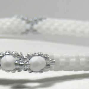 Sparkling Pewter White Beaded Bangle by Noveenna