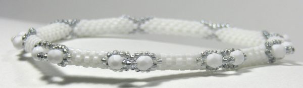 Sparkling Pewter White Beaded Bangle by Noveenna