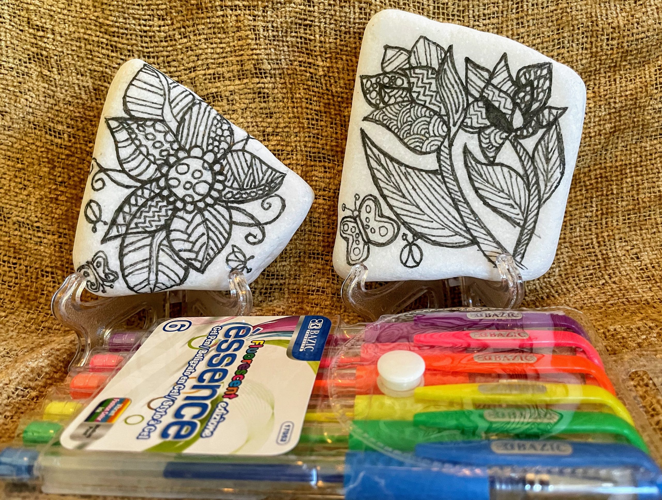 Zentangle painted rocks kit, DIY adult coloring rocks kit 