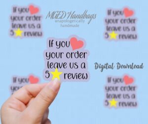 5 Star Review Sticker Digital Download Print Your Own Stickers Handmade by MGEDHandbags
