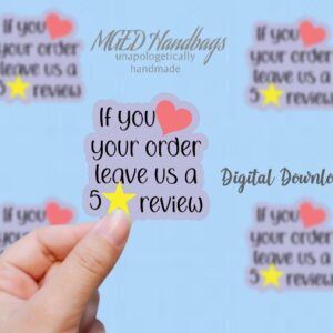 5 Star Review Sticker Digital Download Print Your Own Stickers Handmade by MGEDHandbags