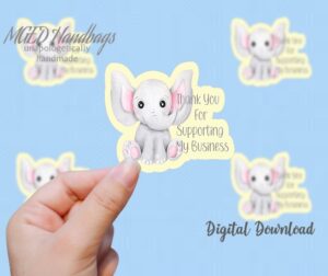 Thank You Elephant Sticker Digital Download Print Your Own Stickers Handmade by MGEDHandbags