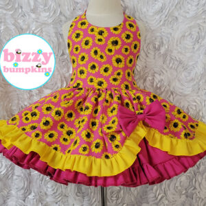 Hot Pink Sunflowers Baby, Infant Toddler Girls Dress