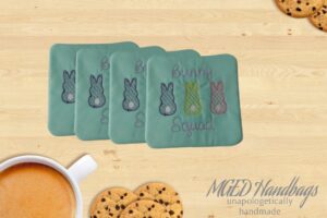 Bunny Squad Set of 4 Embroidered Coasters Shipping Included Handmade by MGEDHandbags