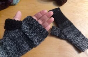 black to dark grey gradient fingerless gloves folded over