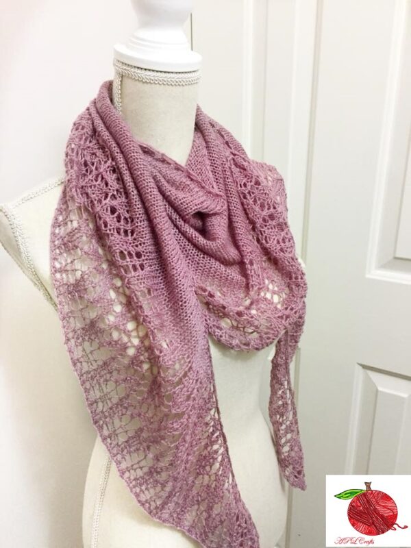 Crescent shaped lace edged scarf in Mauve