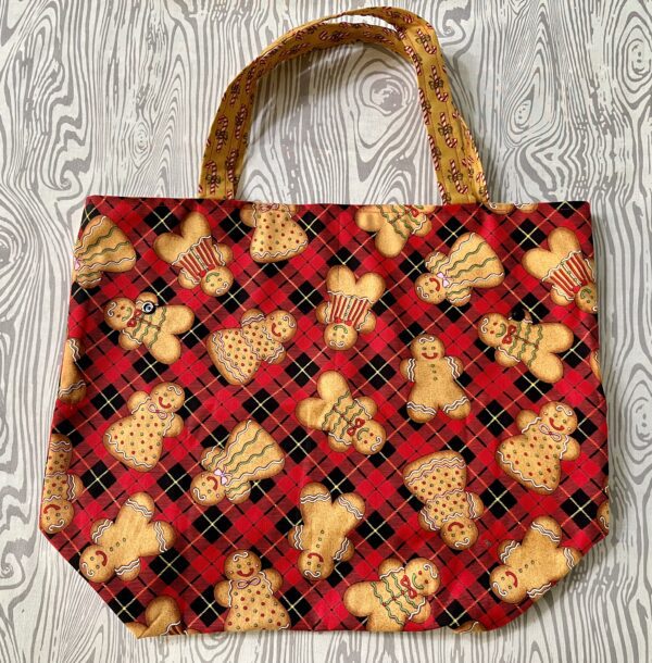 Red and Black plaid gingerbread shopping bag