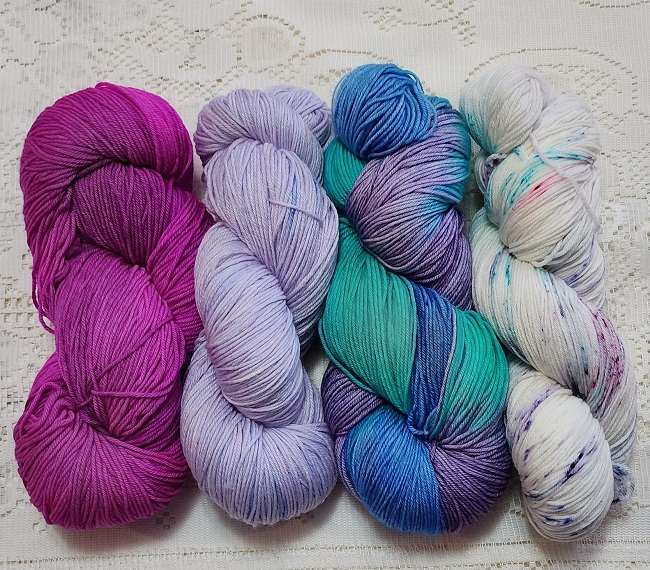Yarn set, Yarn kit, superwash, merino nylon fingering yarn, sock yarn,  fingering weight yarn, bright pink yarn, multicolored yarn, aplcrafts
